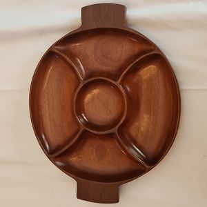 Vintage Carib Craft Mahogany Round Divided tray